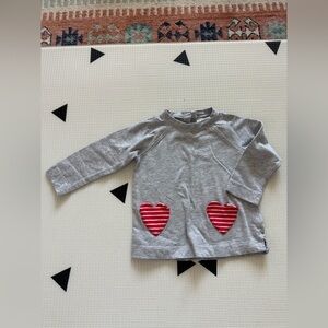 Gymboree|Baby girl long sleeve sweatshirt,heather gray with stripe hearts•12-24m